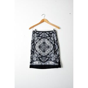 Ann Taylor Loft Pencil Skirt Women 2 Black White Excellent Silk Blend Paisley